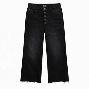 Judy Blue Jeans Womens Wide Crop Size 5/27 Black Raw Hem Button Fly Distressed